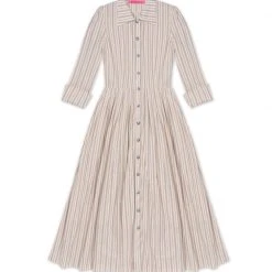 BURU Pink Label Long Sleeve Shirtdress - Ivory Ticking Stripe