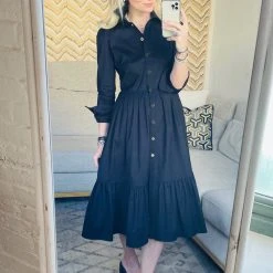 BURU Pink Label BURU X Mara Martin Tiered Shirtdress - Black Poplin -PRE-SALE