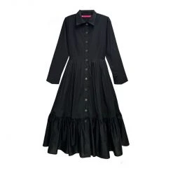BURU Pink Label BURU X Mara Martin Tiered Shirtdress - Black Poplin -PRE-SALE