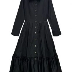 BURU Pink Label BURU X Mara Martin Tiered Shirtdress - Black Poplin -PRE-SALE