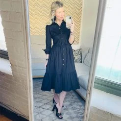 BURU Pink Label BURU X Mara Martin Tiered Shirtdress - Black Poplin -PRE-SALE