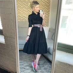 BURU Pink Label BURU X Mara Martin Tiered Shirtdress - Black Poplin -PRE-SALE