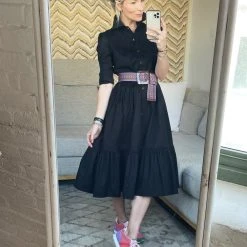 BURU Pink Label BURU X Mara Martin Tiered Shirtdress - Black Poplin -PRE-SALE