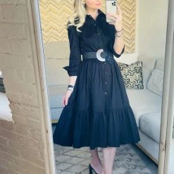 BURU Pink Label BURU X Mara Martin Tiered Shirtdress - Black Poplin -PRE-SALE