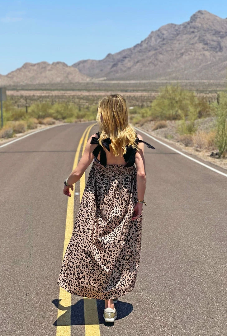 BURU White Label Tie Top MIDI Dress - Tan Cheetah 5 BURU White Label Tie Top MIDI Dress - Tan Cheetah