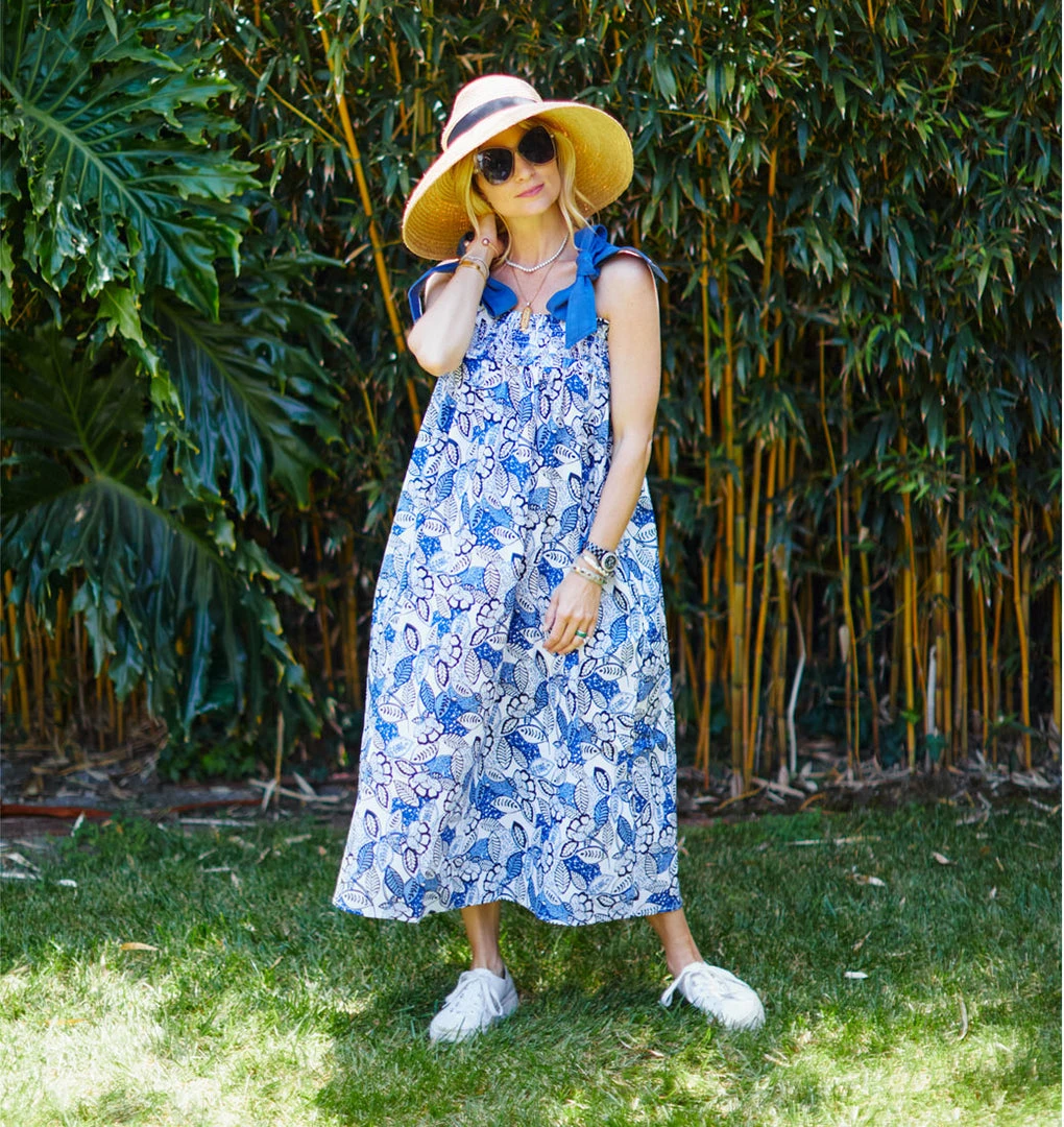 BURU White Label Tie Top MIDI Dress - Blue Leaves Dresses 8 BURU White Label Tie Top MIDI Dress - Blue Leaves Dresses