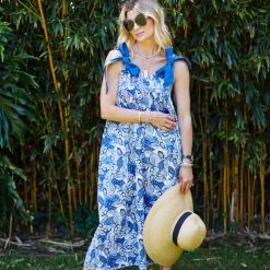 BURU White Label Tie Top MIDI Dress - Blue Leaves Dresses 12 BURU White Label Tie Top MIDI Dress - Blue Leaves Dresses