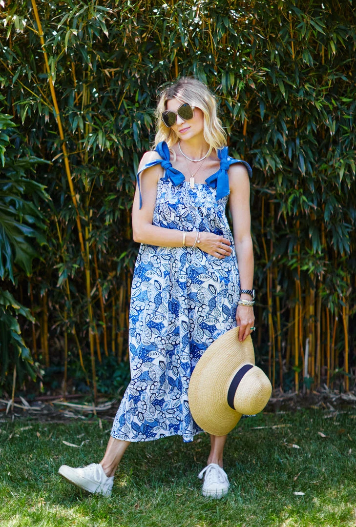 BURU White Label Tie Top MIDI Dress - Blue Leaves Dresses 6 BURU White Label Tie Top MIDI Dress - Blue Leaves Dresses