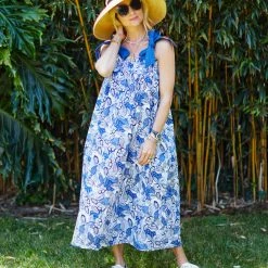 BURU White Label Tie Top MIDI Dress - Blue Leaves Dresses