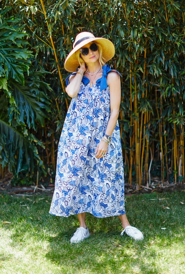 BURU White Label Tie Top MIDI Dress - Blue Leaves Dresses 4 BURU White Label Tie Top MIDI Dress - Blue Leaves Dresses