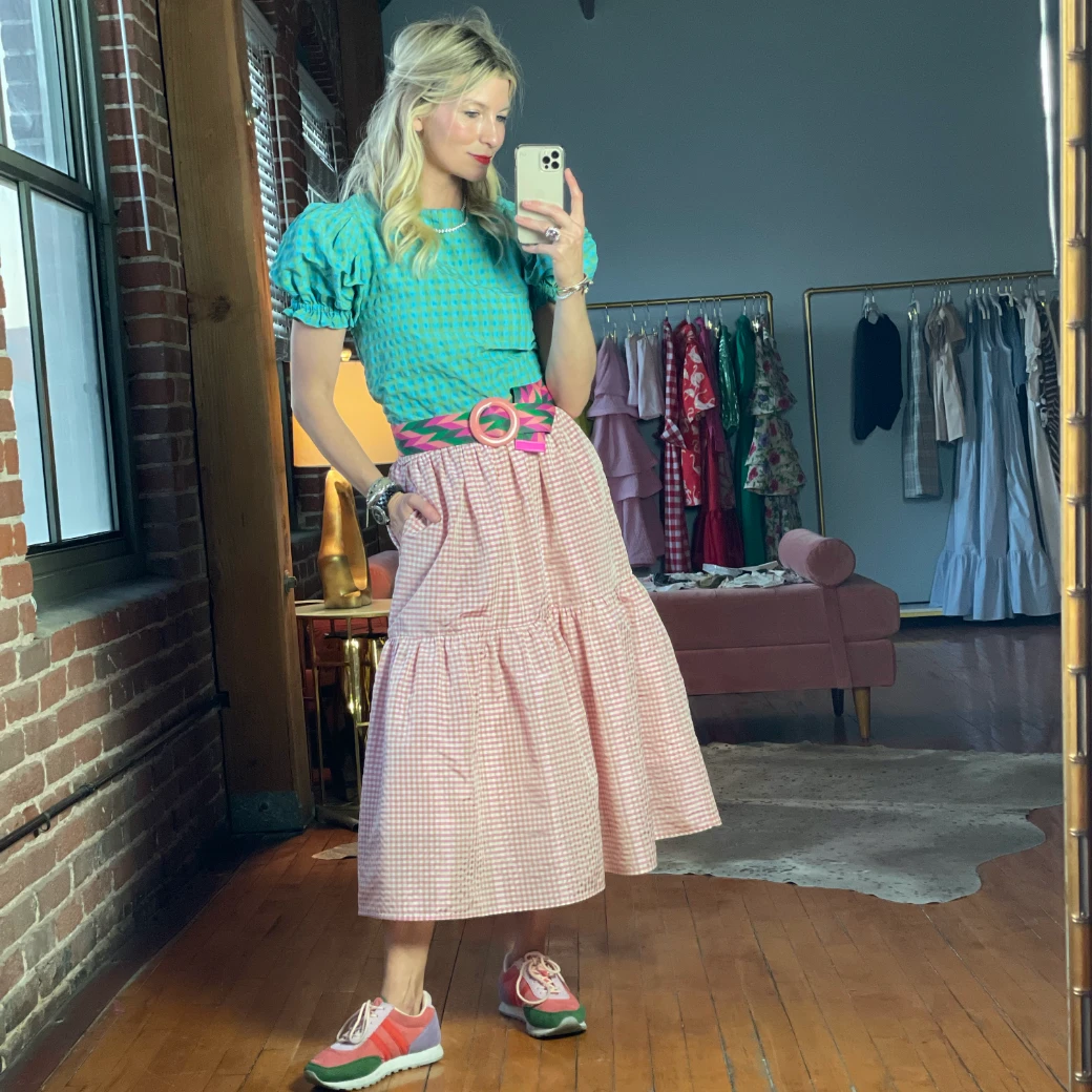 BURU Pink Label BURU X TSCS Tiered Midi Skirt - Pink Gingham Clothing 10 BURU Pink Label BURU X TSCS Tiered Midi Skirt - Pink Gingham Clothing