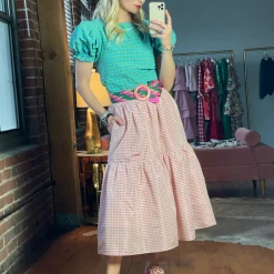 BURU Pink Label BURU X TSCS Tiered Midi Skirt - Pink Gingham Clothing 15 BURU Pink Label BURU X TSCS Tiered Midi Skirt - Pink Gingham Clothing