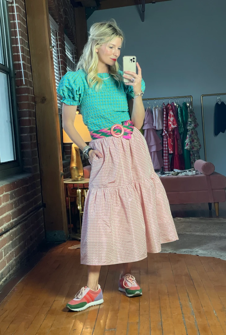 BURU Pink Label BURU X TSCS Tiered Midi Skirt - Pink Gingham Clothing 7 BURU Pink Label BURU X TSCS Tiered Midi Skirt - Pink Gingham Clothing