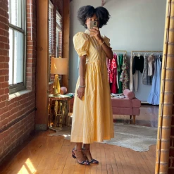 BURU Pink Label Clothing BURU X TSCS Puff Sleeve Shirtdress - Yellow & White Stripe