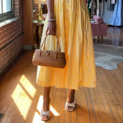 BURU Pink Label Clothing BURU X TSCS Puff Sleeve Shirtdress - Yellow & White Stripe