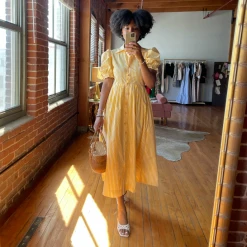 BURU Pink Label Clothing BURU X TSCS Puff Sleeve Shirtdress - Yellow & White Stripe