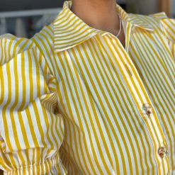 BURU Pink Label Clothing BURU X TSCS Puff Sleeve Shirtdress - Yellow & White Stripe