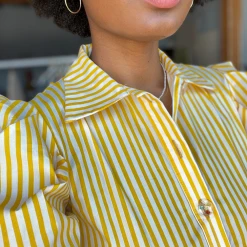BURU Pink Label Clothing BURU X TSCS Puff Sleeve Shirtdress - Yellow & White Stripe