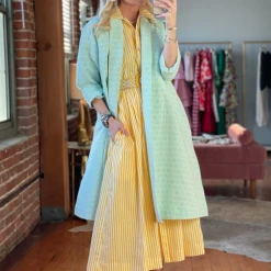 BURU Pink Label Clothing BURU X TSCS Puff Sleeve Shirtdress - Yellow & White Stripe