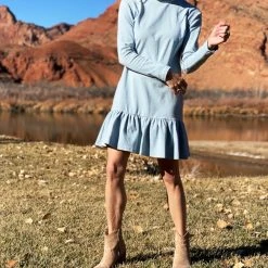 BURU White Label Side Zip Turtleneck Dress MINI - Pastel Blue