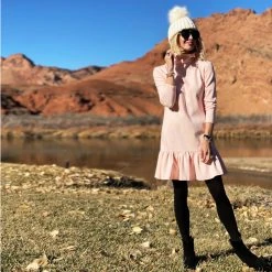 BURU White Label Clothing Side Zip Turtleneck Dress MINI - Pastel Pink