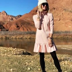 BURU White Label Clothing Side Zip Turtleneck Dress MINI - Pastel Pink