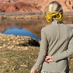 BURU White Label Clothing Side Zip Turtleneck Dress MINI - Ivory Stripe