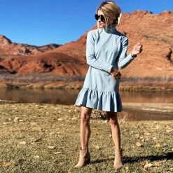 BURU White Label Side Zip Turtleneck Dress MINI - Pastel Blue