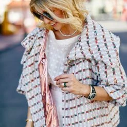 BURU White Label Cropped Car Coat - Mint & Pink Tweed Clothing