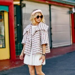 BURU White Label Cropped Car Coat - Mint & Pink Tweed Clothing