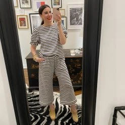 BURU Pink Label Bottoms Wide Leg Cropped Trouser - Black & White Micro Stripe 15 BURU Pink Label Bottoms Wide Leg Cropped Trouser - Black & White Micro Stripe