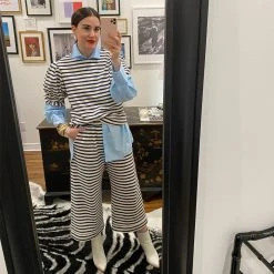 BURU Pink Label Bottoms Wide Leg Cropped Trouser - Black & White Micro Stripe 16 BURU Pink Label Bottoms Wide Leg Cropped Trouser - Black & White Micro Stripe