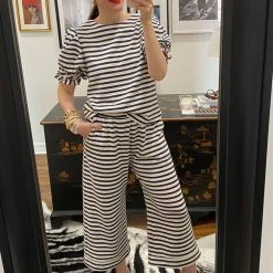 BURU Pink Label Bottoms Wide Leg Cropped Trouser - Black & White Micro Stripe 13 BURU Pink Label Bottoms Wide Leg Cropped Trouser - Black & White Micro Stripe