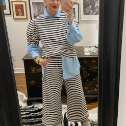 BURU Pink Label Bottoms Wide Leg Cropped Trouser - Black & White Micro Stripe 12 BURU Pink Label Bottoms Wide Leg Cropped Trouser - Black & White Micro Stripe