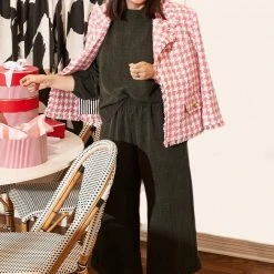 BURU Pink Label Val Wide Leg Cropped Trouser - Green Waffle