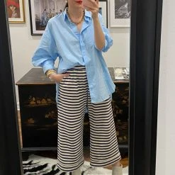 BURU Pink Label Bottoms Wide Leg Cropped Trouser - Black & White Micro Stripe 14 BURU Pink Label Bottoms Wide Leg Cropped Trouser - Black & White Micro Stripe