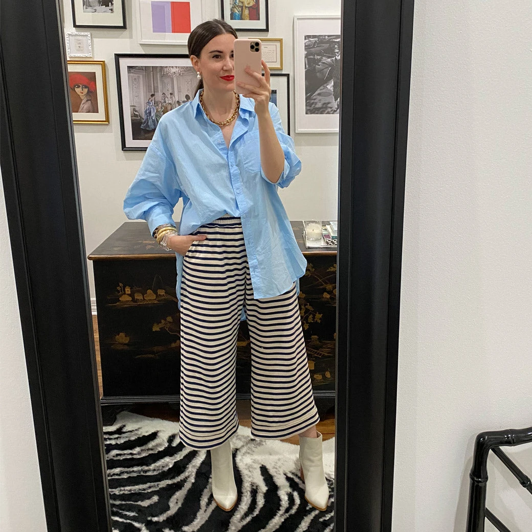 BURU Pink Label Bottoms Wide Leg Cropped Trouser - Black & White Micro Stripe 10 BURU Pink Label Bottoms Wide Leg Cropped Trouser - Black & White Micro Stripe