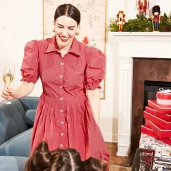 BURU Pink Label BURU X VAL Puff Sleeve Shirtdress - Red Taffeta 15 BURU Pink Label BURU X VAL Puff Sleeve Shirtdress - Red Taffeta