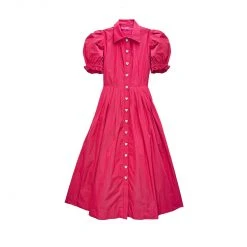 BURU Pink Label BURU X VAL Puff Sleeve Shirtdress - Red Taffeta 17 BURU Pink Label BURU X VAL Puff Sleeve Shirtdress - Red Taffeta