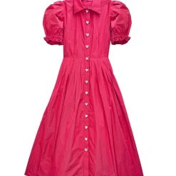 BURU Pink Label BURU X VAL Puff Sleeve Shirtdress - Red Taffeta