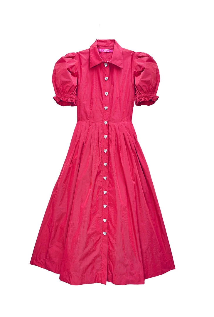 BURU Pink Label BURU X VAL Puff Sleeve Shirtdress - Red Taffeta 3 BURU Pink Label BURU X VAL Puff Sleeve Shirtdress - Red Taffeta