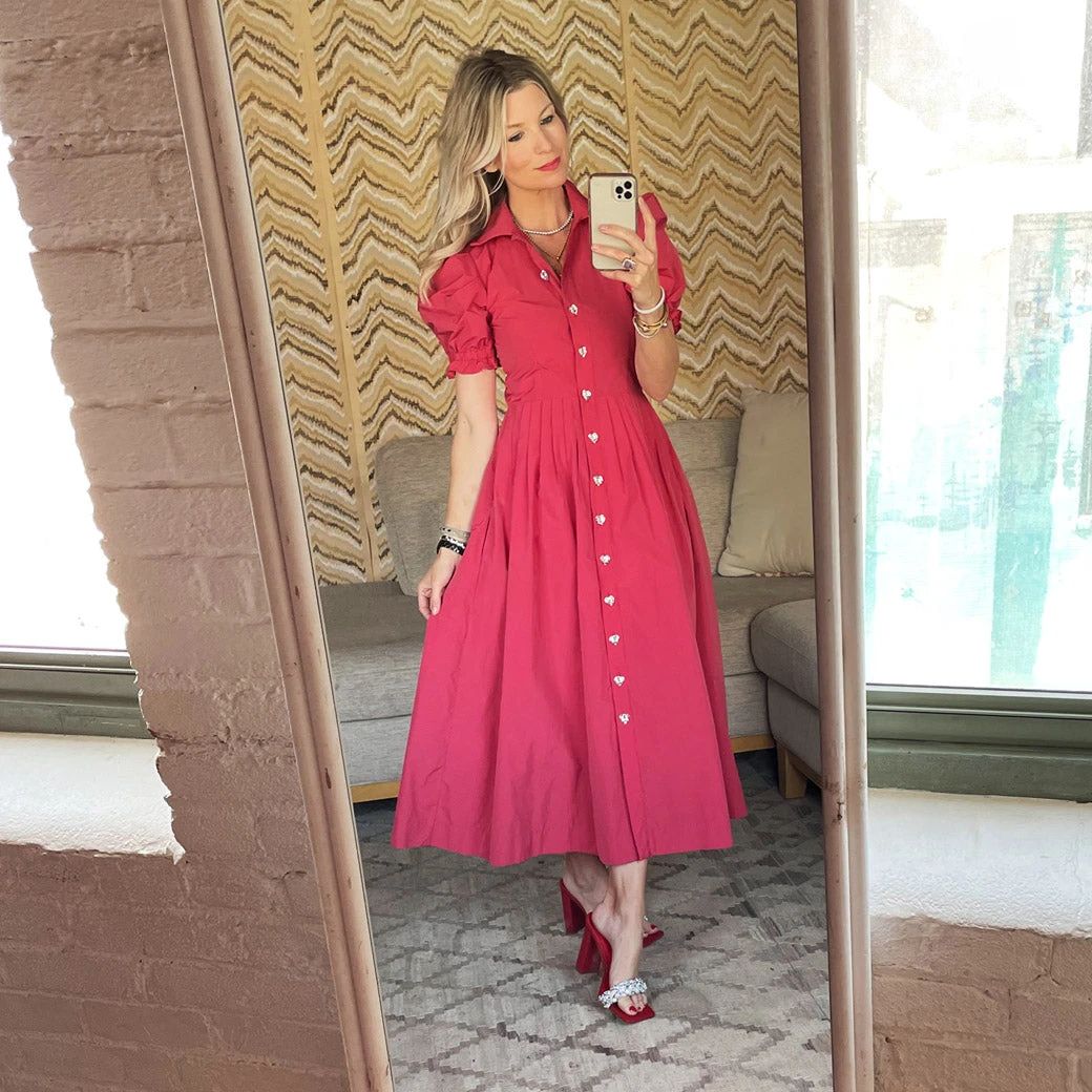 BURU Pink Label BURU X VAL Puff Sleeve Shirtdress - Red Taffeta 7 BURU Pink Label BURU X VAL Puff Sleeve Shirtdress - Red Taffeta