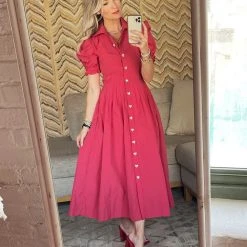 BURU Pink Label BURU X VAL Puff Sleeve Shirtdress - Red Taffeta 12 BURU Pink Label BURU X VAL Puff Sleeve Shirtdress - Red Taffeta