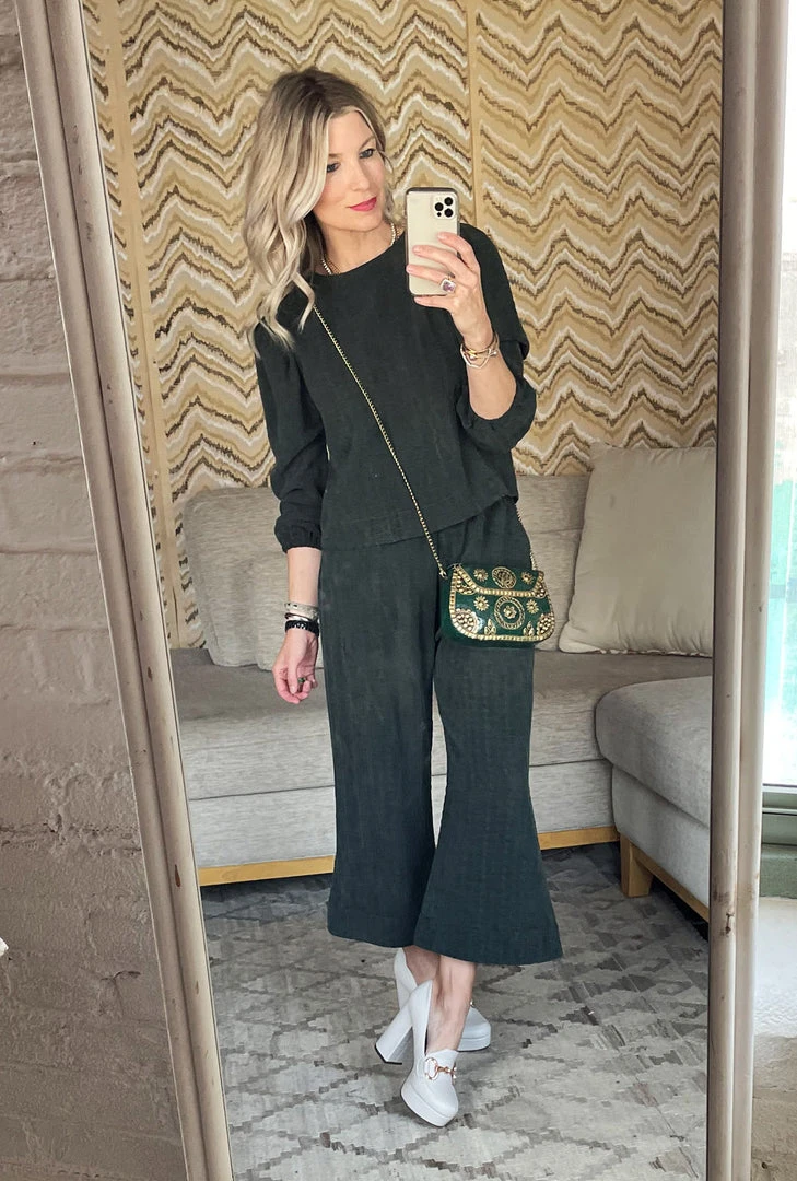 BURU Pink Label Val Long Sleeve Puff Sleeve Top - Green Waffle Clothing 5 BURU Pink Label Val Long Sleeve Puff Sleeve Top - Green Waffle Clothing