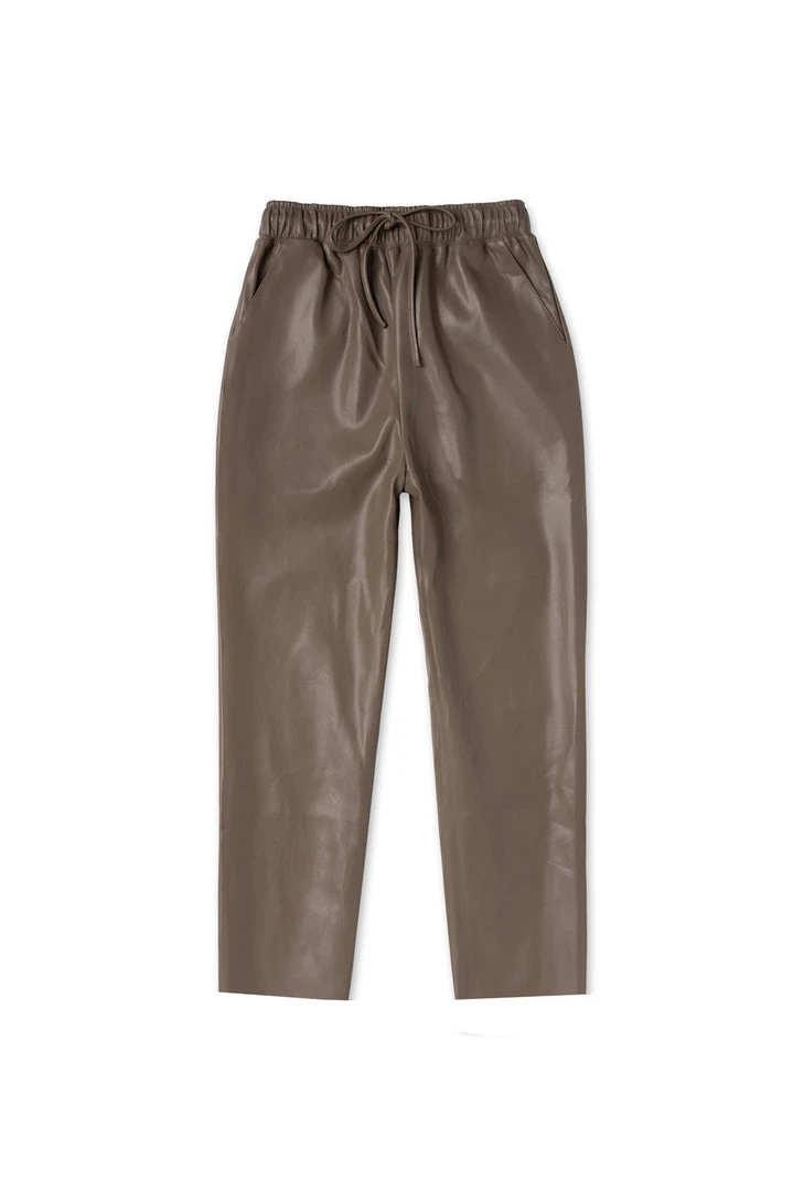 BURU White Label Bottoms Cropped Vegan Leather Trousers - Mocha 3 BURU White Label Bottoms Cropped Vegan Leather Trousers - Mocha