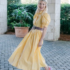 BURU Pink Label Clothing BURU X TSCS Puff Sleeve Shirtdress - Yellow & White Stripe