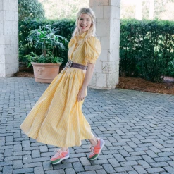 BURU Pink Label Clothing BURU X TSCS Puff Sleeve Shirtdress - Yellow & White Stripe