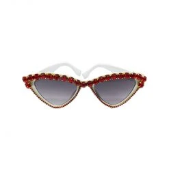 Buru Accessories Rhinestone Cat Eye Shades - White & Red