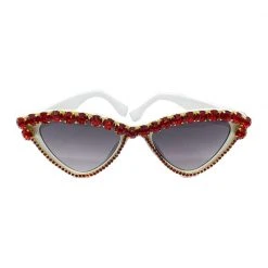 Buru Accessories Rhinestone Cat Eye Shades - White & Red