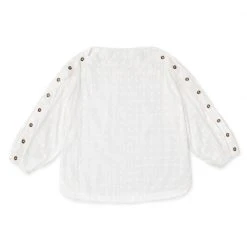 BURU White Label Button Sleeve Blouse - White Eyelet - Final Sale Clothing
